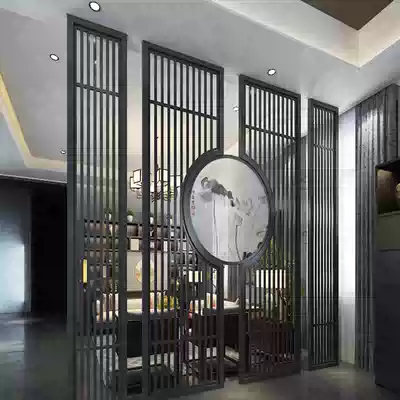 Brushed black titanium alloy Stainless steel landscape painting screen metal partition yellow titanium alloy bar rose gold partition wall customization