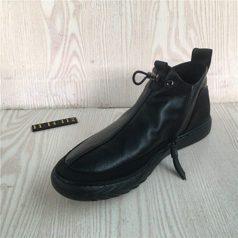 Factory store clearance broken code autumn new leather men's shoes flat elastic belt velvet lining zipper round toe high-top leather shoes
