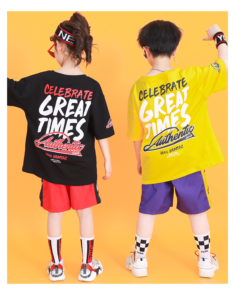 Liuyi Street dance quần áo thủy triều mùa hè lỏng tay áo trẻ em hiphop hiệu suất quần áo hip hop trẻ em đường phố nhảy - Trang phục bộ trang phục múa bale đáng yêu