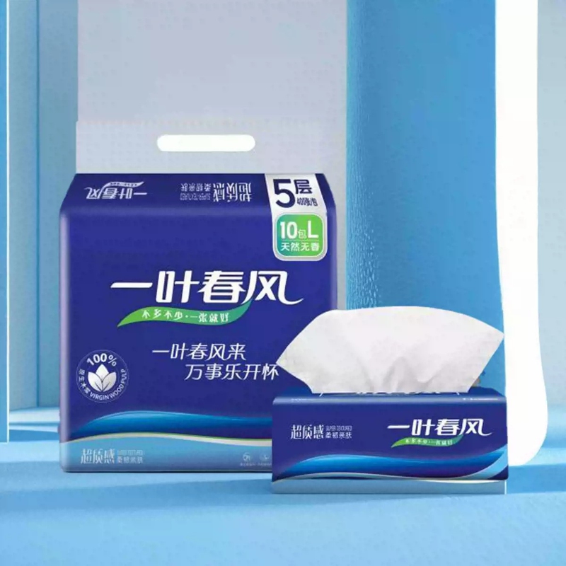 Yiyefengchun Natural Unscented L Size Pull-Out Tissue, Five-Layer Soft Tissue with Printed Design, Ultra-Quality, Flexible and Skin-Friendly Tissue