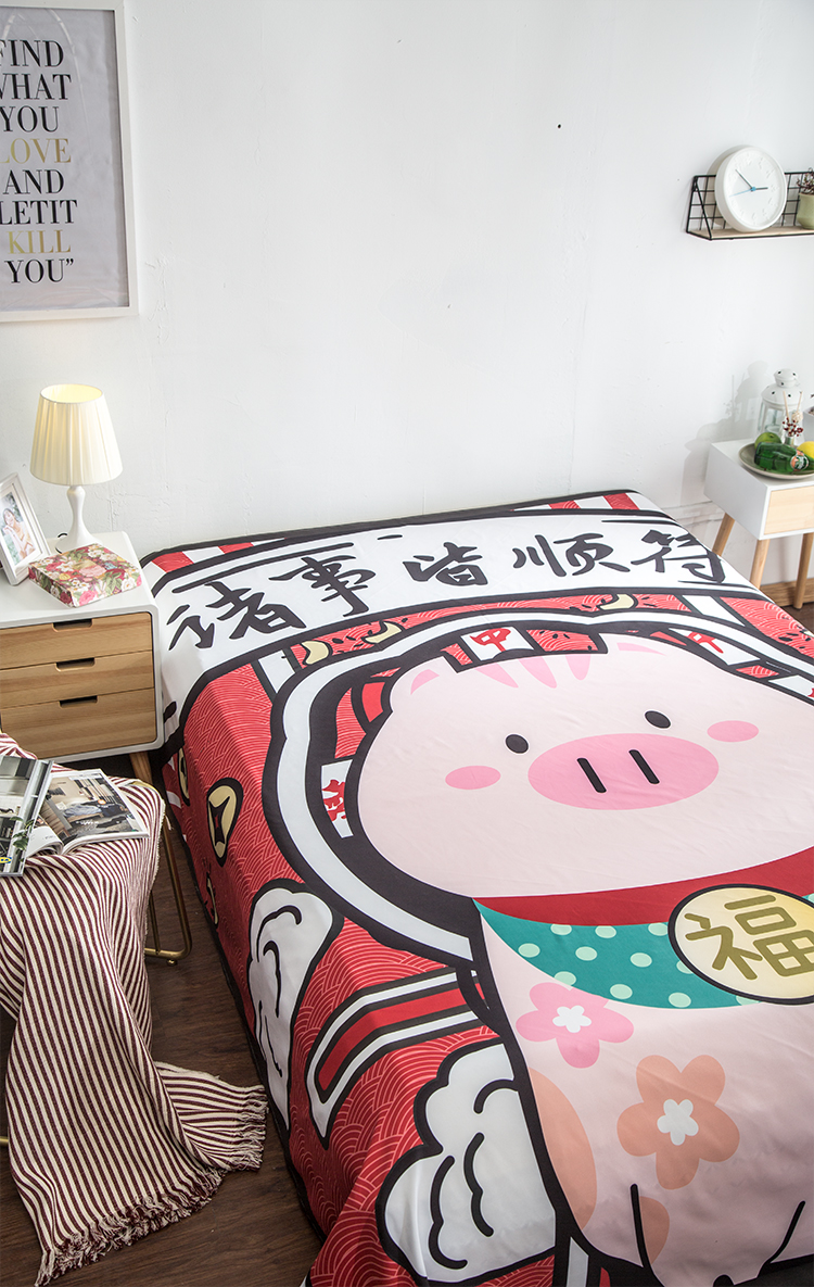 Lễ hội Fu lợn in tấm đơn giường nệm đơn mảnh 1,5 m giường ký túc xá sinh viên phim hoạt hình duy nhất giường - Khăn trải giường trải giường