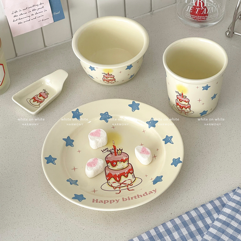 Christmas Tableware Cute Ceramic Bowl and Plate Set Household Plate ins High-Looking Christmas Decoration Dessert Cake Plate
