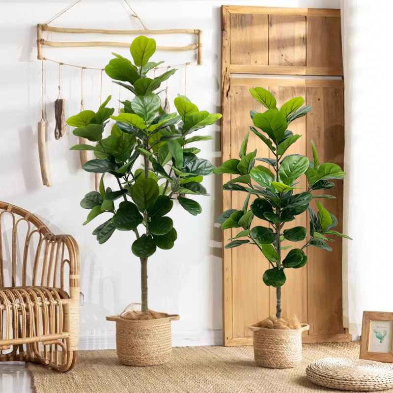 Artificial Ficus Lyrata Potted Plant, Large Indoor Bionic Green Plant Decoration, Living Room Light Luxury Decorative Flower, Fake Tree