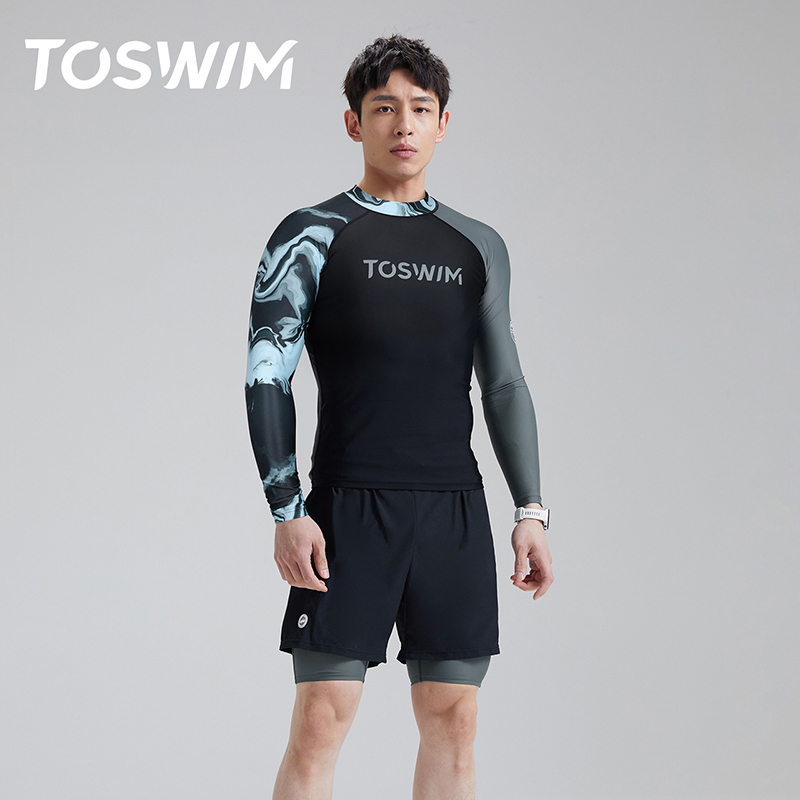 TOSWIM メンズ水着 長袖水着と膝丈水泳パンツ 恥ずかしくない日焼け止め 速乾性ビーチパンツ サーフィンスーツ メンズ