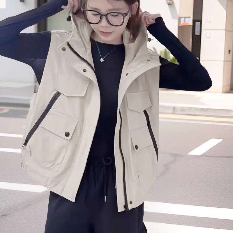 Casual Loose Hooded Work Vest for Women 2026 Spring New Trendy Sun-Protective Sleeveless Vest
