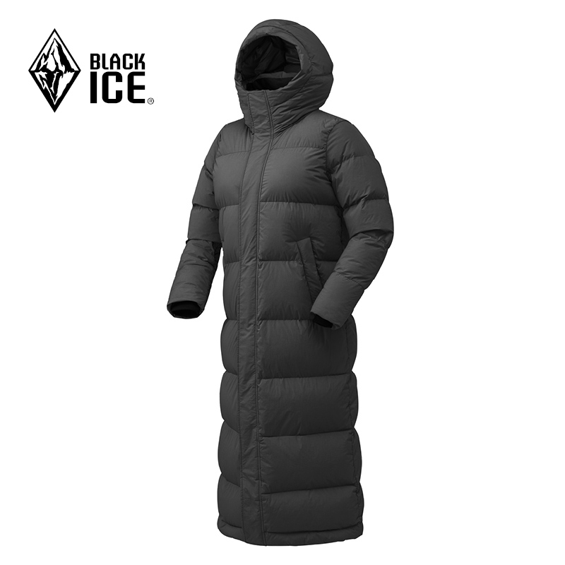 Black ice down jacket women's F8569 hooded over-the-knee coat outdoor ultra-light long version thick goose down warm and windproof