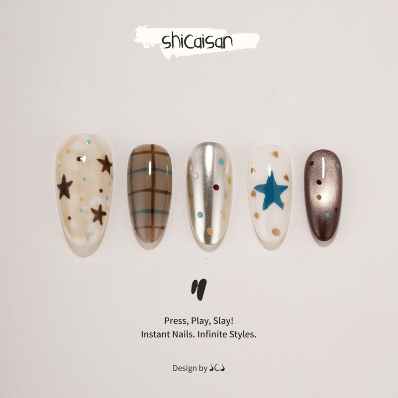 Ten Colors Three【American Star Pattern】Handmade Wearable Nails Long Style 2026 American Retro Star Polka Dot Nail Art