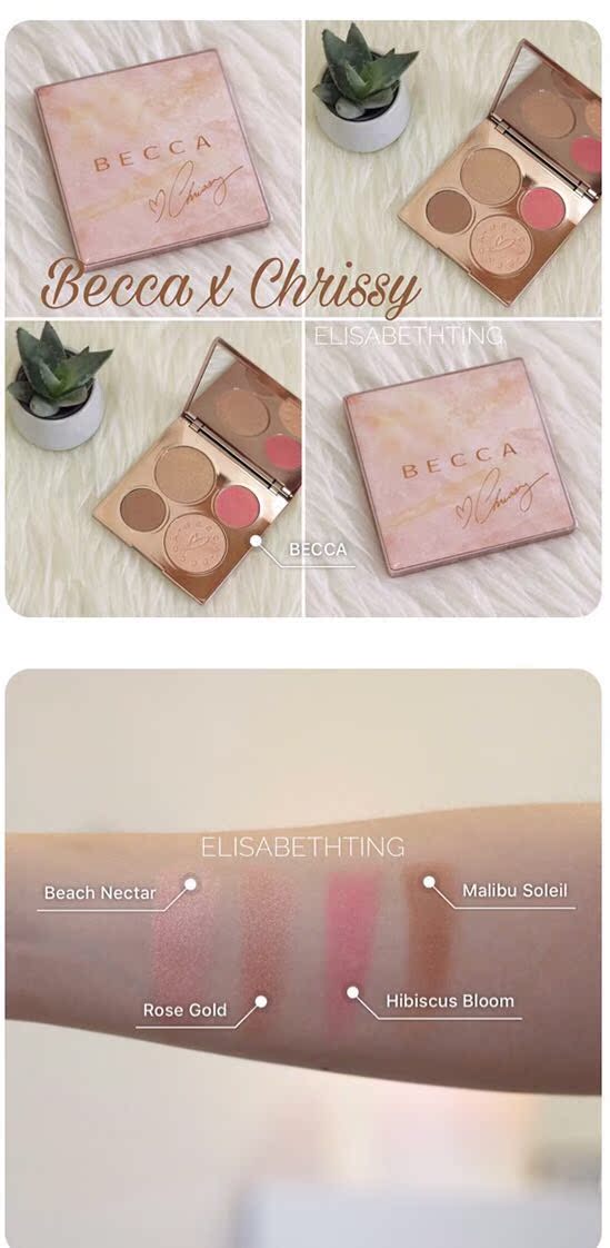 BECCA Chrissy đá cẩm thạch đỏ mặt bốn màu công suất cao sửa chữa ánh sáng make-up khay trang trí đường viền với bộ bàn chải màu mắt