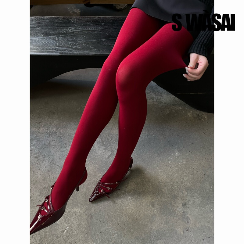 Swasai 80D High-Elastic Velvet Pantyhose Matte Christmas Red Pantyhose Ancora Red New Year Atmosphere