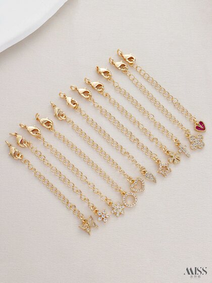 14K包金保色镶锆石桃心四叶草吊坠延长链尾链diy手链项链加长配件