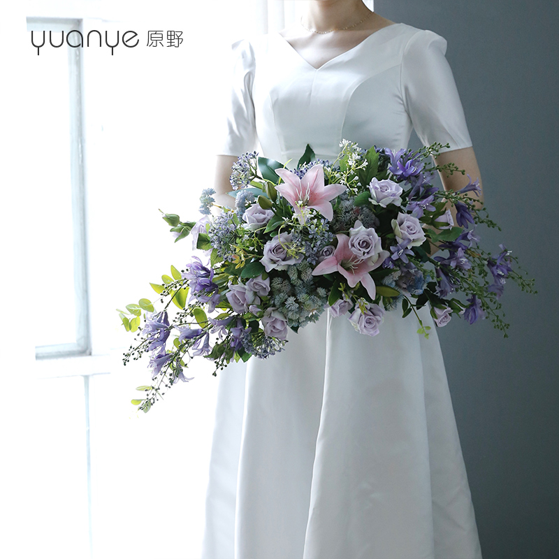 Bouquet of flowers simulation flowers fake flowers bride wedding Korean high-end Mori large bouquet wedding fashion personality photo studio - Taobao