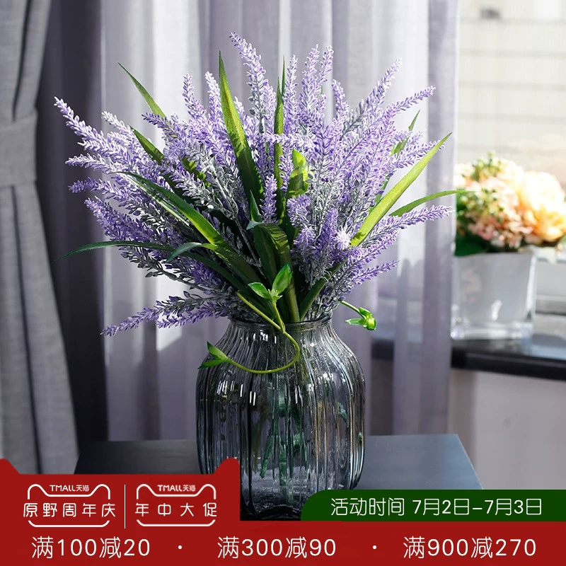 Hoa oải hương mô phỏng Bộ trang trí hoa trang trí Bình thủy tinh Trang chủ trong nhà Bàn ăn trong nhà Tủ TV Nội thất trong chậu - TV
