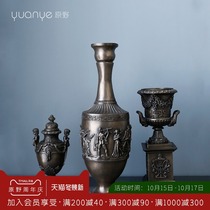 High-end luxury copper plated resin floor vase flower arrangement light luxury European restaurant conference hotel ornaments