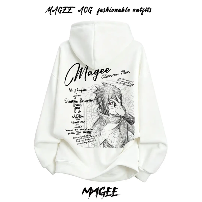 Sasuke Printed Hooded Sweatshirt, Heavy Fleece-Lined, Unisex Youth Couple Style, Naruto Anime