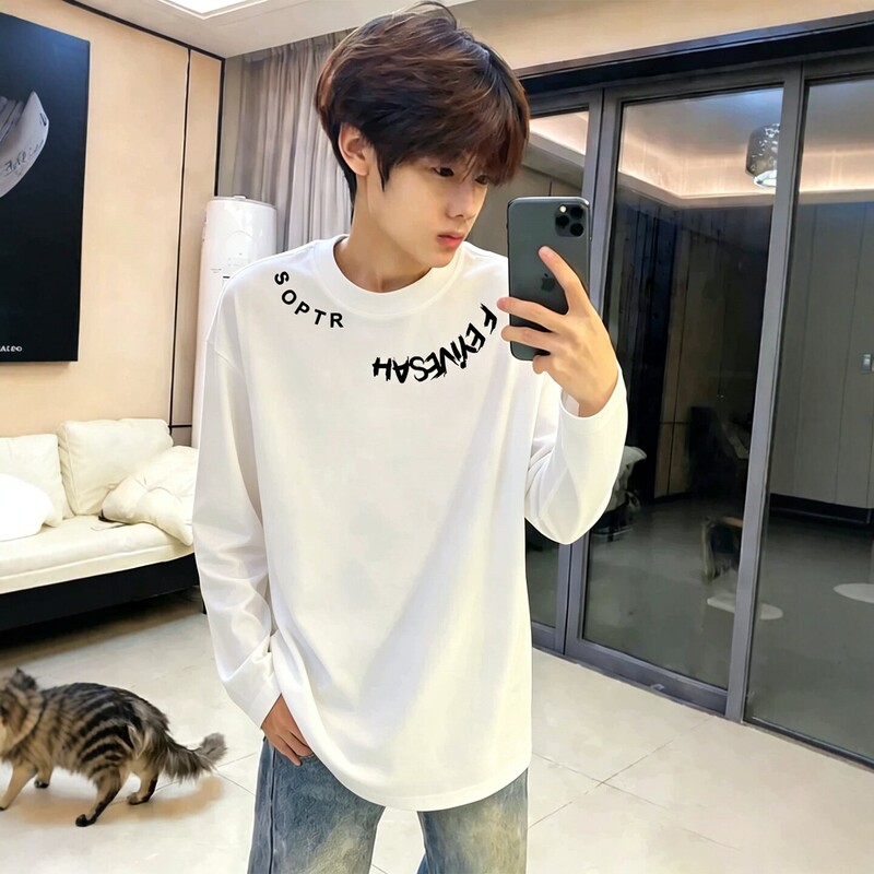 American-Style Heavyweight Long-Sleeved T-Shirt Men's Pure Cotton Spring and Autumn Inner Layering Shirt Round Neck T-Shirt Top 2026 New Style