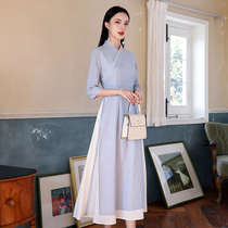 Hanfu Women Chinese Style Dress 2021 Summer Improved Cheongsam New Tang Dress Embroidery Women Zen Retro Tea Clothes