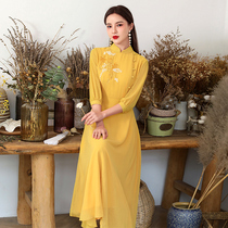 Cheongsam 2021 new young model modified version long slim girl Chinese style retro ethnic dress