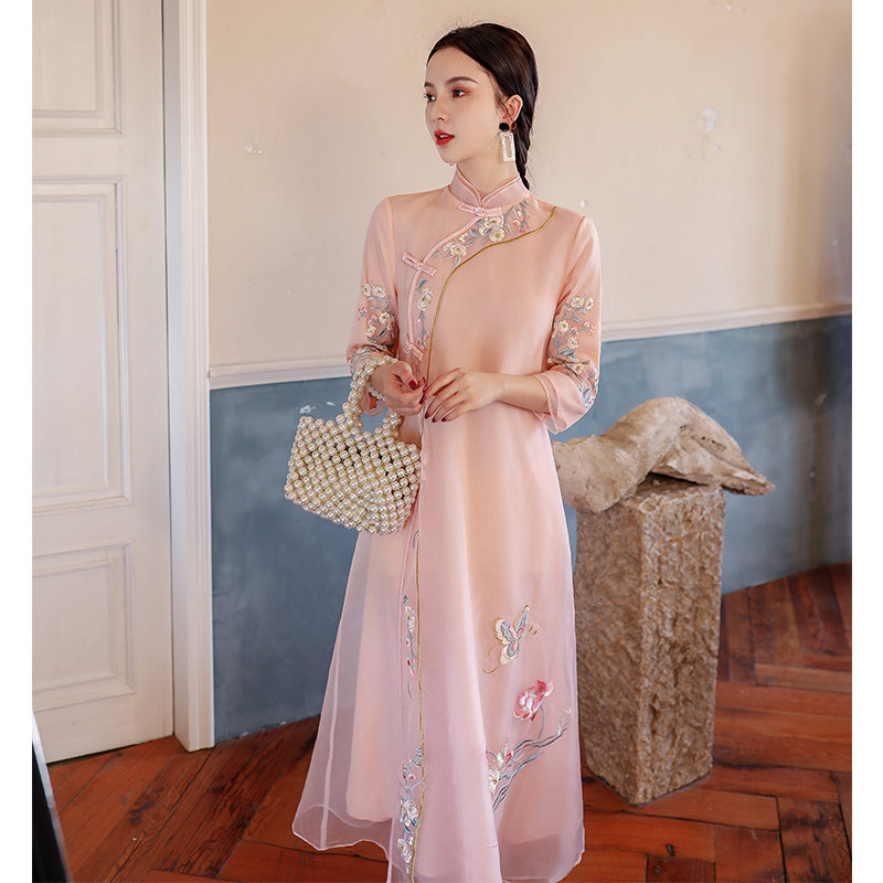 Cheongsam Loose Version of Summer 2021 New Improved Large Size Chinese Style Retro Women's Embroidered Dress to Cover Belly