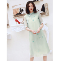New modified cheongsam young 2021 summer girls daily retro Republic of China embroidery Tang dress Chinese style dress