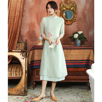 Improved Cheongsam Chinese Style Dress 2020 Summer New Vintage Elegant Slim Young Embroidery Women