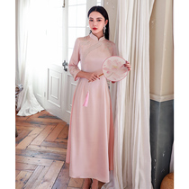 Improved version of cheongsam 2021 New Chinese style retro young pink girl long slim dress female