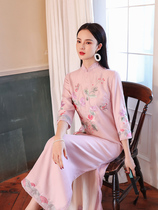 Improved cheongsam 2021 spring new elegant retro temperament Chinese style embroidery slim womens dress female dress