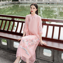 Cheongsam dress summer improved loose version large size daily young retro temperament long Chinese style womens dress