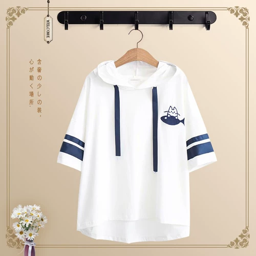 Милая летняя одежда, футболка с коротким рукавом для школьников с капюшоном, для средней школы, подходит для подростков, 12-15 лет