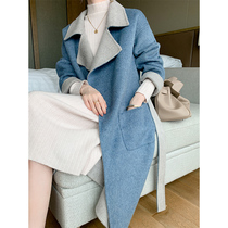 Suit collar long dressing gown wind loose Korean version of high-end AB side double-sided cashmere coat womens woolen coat