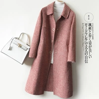 2019 mới houndstooth cao cấp hai mặt áo khoác cashmere phụ nữ áo len dài len len Hepburn - Accentuated eo áo áo khoác dáng dài hàn quốc