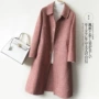 2019 mới houndstooth cao cấp hai mặt áo khoác cashmere phụ nữ áo len dài len len Hepburn - Accentuated eo áo áo khoác dáng dài hàn quốc