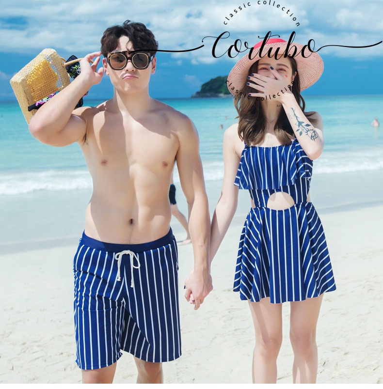 CORTUBO vài bộ đồ bơi nữ Xiêm váy kiểu phẳng góc thon che bụng nhỏ ngực thép tấm tập hợp áo tắm nam nhiệt độ - Vài đồ bơi đồ đôi trắng đi biển	