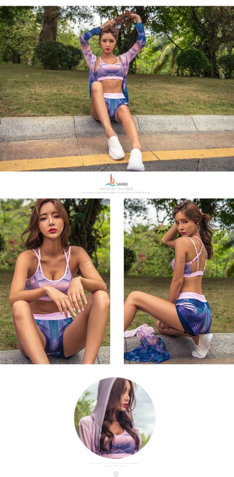 Đồ bơi nữ thương hiệu CORTUBO áo ba lỗ hàn quốc mùa xuân nhỏ nước hoa cỡ lớn bikini thể thao chống nắng che bụng - Bikinis đồ bơi tay dài nữ