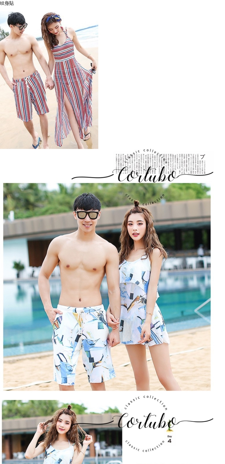 CORTUBO Hot Spring Cặp đôi áo tắm Tấm ngực nhỏ bằng thép tập hợp bikini + váy một mảnh áo tắm Nam quần đi biển - Vài đồ bơi 	đồ đi biển đôi nữ