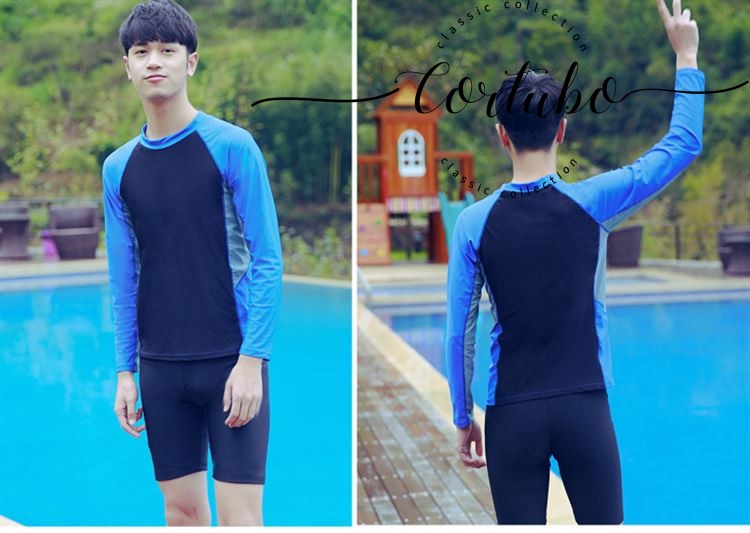 Áo tắm dành cho giới trẻ CORTUBO Boy Big Boy Plus Phân bón cộng với size Chia Set Quần short Học sinh nam dài tay - Nam bơi đầm mua quần bơi nam