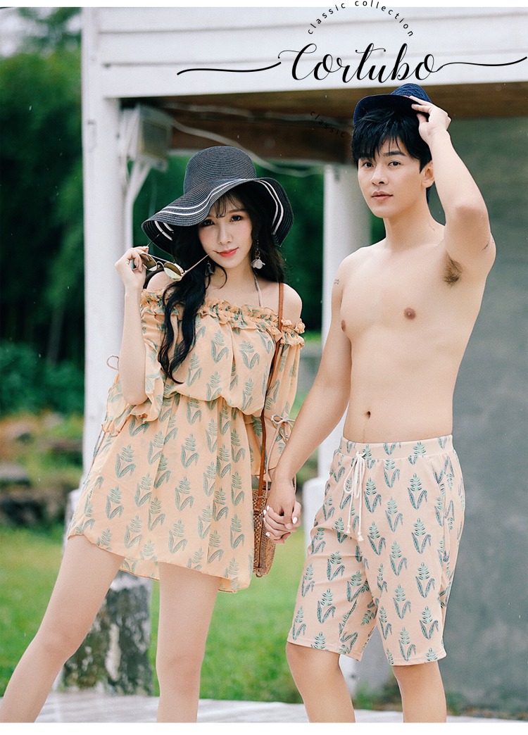 Bộ đồ bơi đôi CORTUBO phù hợp với áo tắm nữ áo ba lỗ dài tay Hàn Quốc size lớn lò xo mỏng bụng - Vài đồ bơi đồ đôi trắng đi biển	