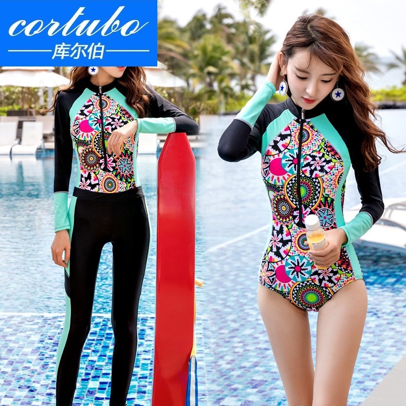 Professional swimsuit women's light luxury diving zipper long sleeve sunscreen split hot spring swimsuit conservative one-piece swimsuit diving suit