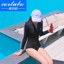CORTUBO womens swimsuit light luxury brand swimwear belly thin chest gathered nylon sports hot spring sleeve