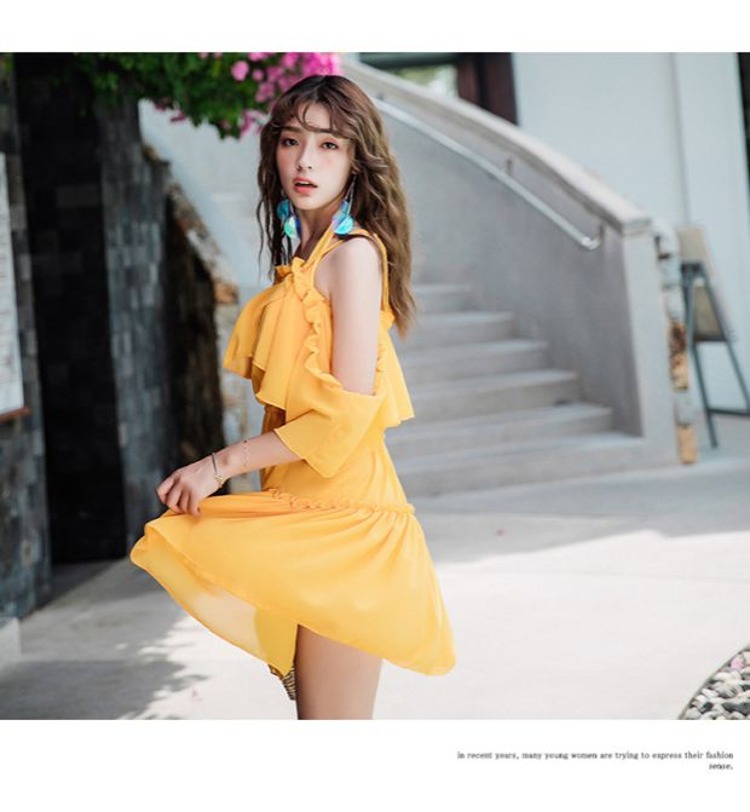 CORTUBO Luxiang cô gái nhỏ xinh áo tắm áo tắm ba mảnh lá sen mặc áo tắm quây bikini, - Bikinis bộ bơi dài tay nữ