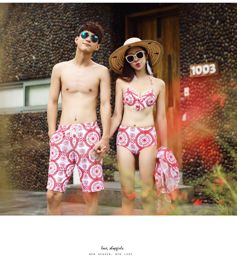 CORTUBO áo tắm ba mảnh bikini áo tắm nữ mùa xuân nóng truy cập nam bãi biển quần lỏng người yêu áo tắm - Vài đồ bơi đồ đôi nam nữ đi biển