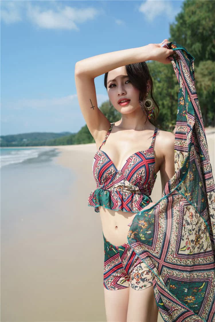 CORTUBO chia tay boxer áo tắm bikini ba vòng thép tập hợp che bụng mảnh mai áo tắm nhỏ thơm - Bikinis đồ bơi bikini