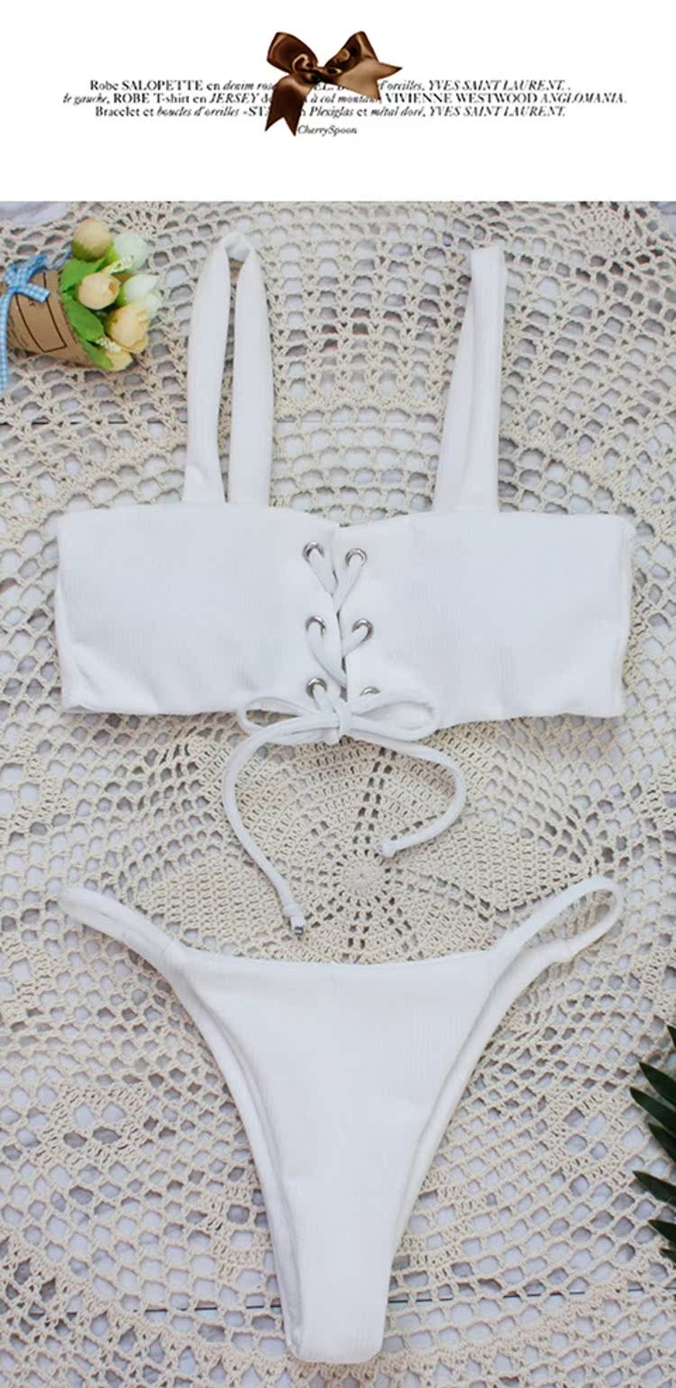 CORTUBO với chất liệu nylon đặc biệt màu rắn dây đeo gợi cảm bikini bikini màu đen - Bikinis Bikini Quyến Rũ Gợi Cảm 