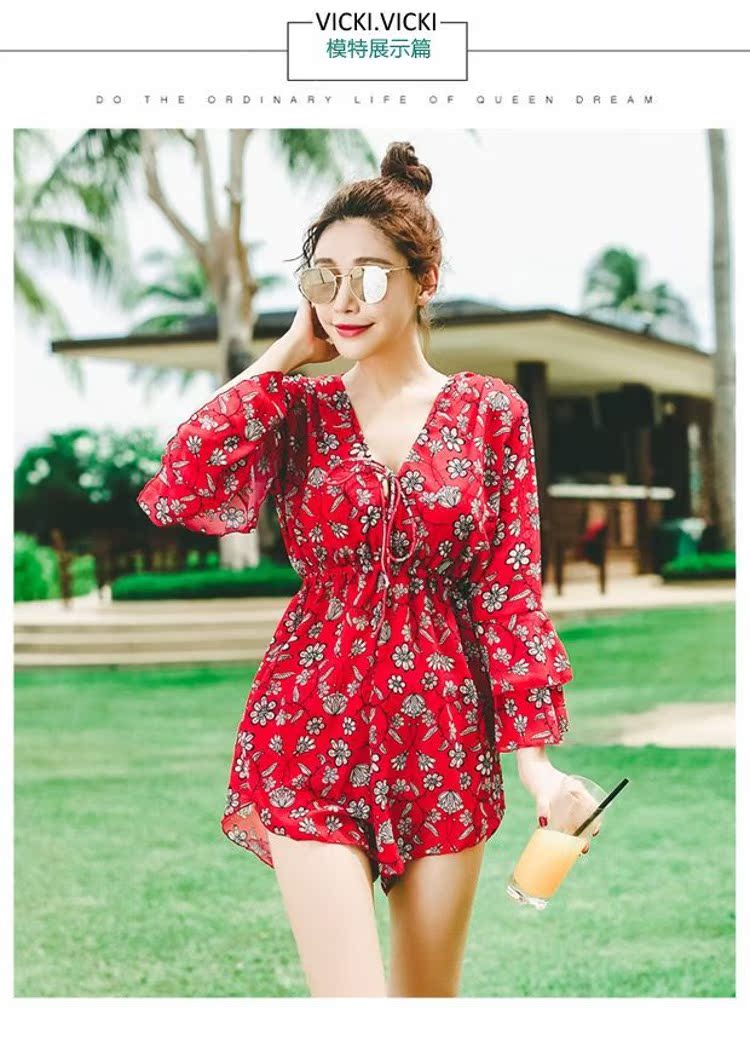 CORTUBO áo tắm nữ retro ngực nhỏ thu thập eo cao bikini bảo thủ che bụng gợi cảm lớn ba mảnh phù hợp với mỏng - Bikinis bo bikini