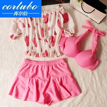 CORTUBO swimwear womens three-piece set small chest gathered conservative swimsuit women slim belly covered belly slim swimsuit