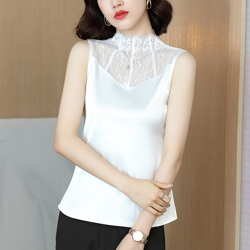 Camisole Women's Suit Shirt with Lace Elegant Bottoming Fake Collar Sleeveless Outer Top Silk Satin Camisole Women's Suit Shirt with Lace Elegant Bottoming Fake Collar Sleeveless Outer Top Silk Satin