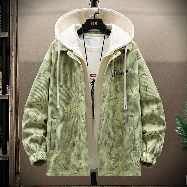 Fake Two-Piece Hooded Jacket for Men, Spring and Autumn 2026 New Tie-Dye Printed Jacket, Trendy Casual Top for Teenagers