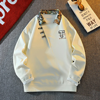 New Chinese Style Sweatshirt for Men, Spring and Autumn Design, Lapel Jacket, Top Clothing for Teenagers, National Trend Button-Up Pullover