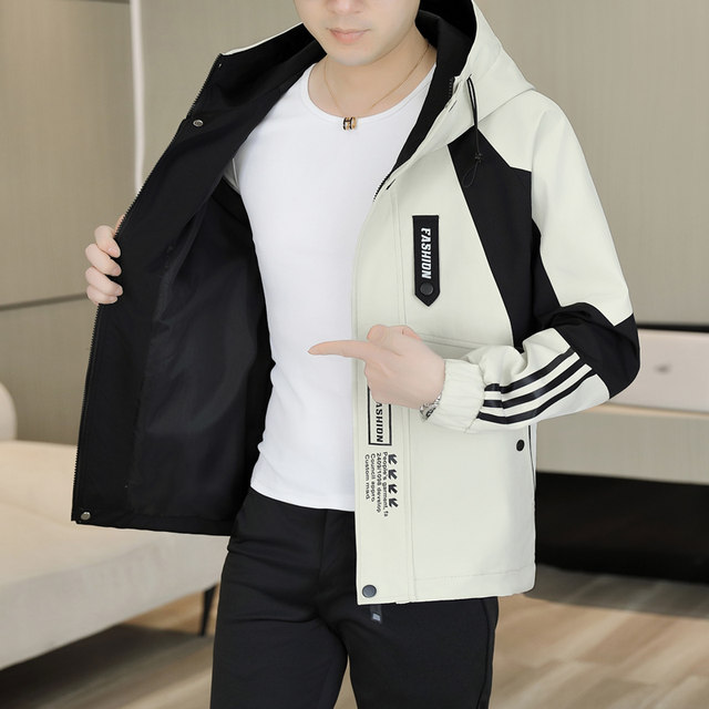 American-Style Hooded Jacket for Men, Spring and Autumn 2025 New Model, Youth Windbreaker, Patchwork Workwear Jacket, Loose Fit Top