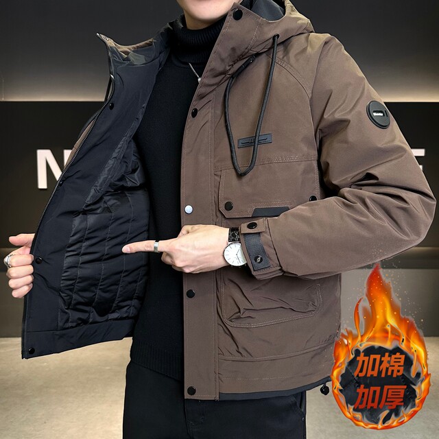 Hooded Cotton Youth Jacket Winter Men's Casual High-End Trendy Thickened Workwear Cotton Fashion Coat