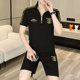 European High-End Men's Two-Piece Summer Outfit Trendy Casual Stand-Up Collar Embroidered Short-Sleeve Shorts Set Men's T-Shirt